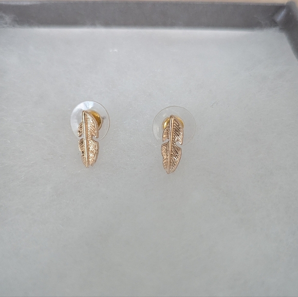 Golden Feather Stud Earrings - Picture 4 of 4